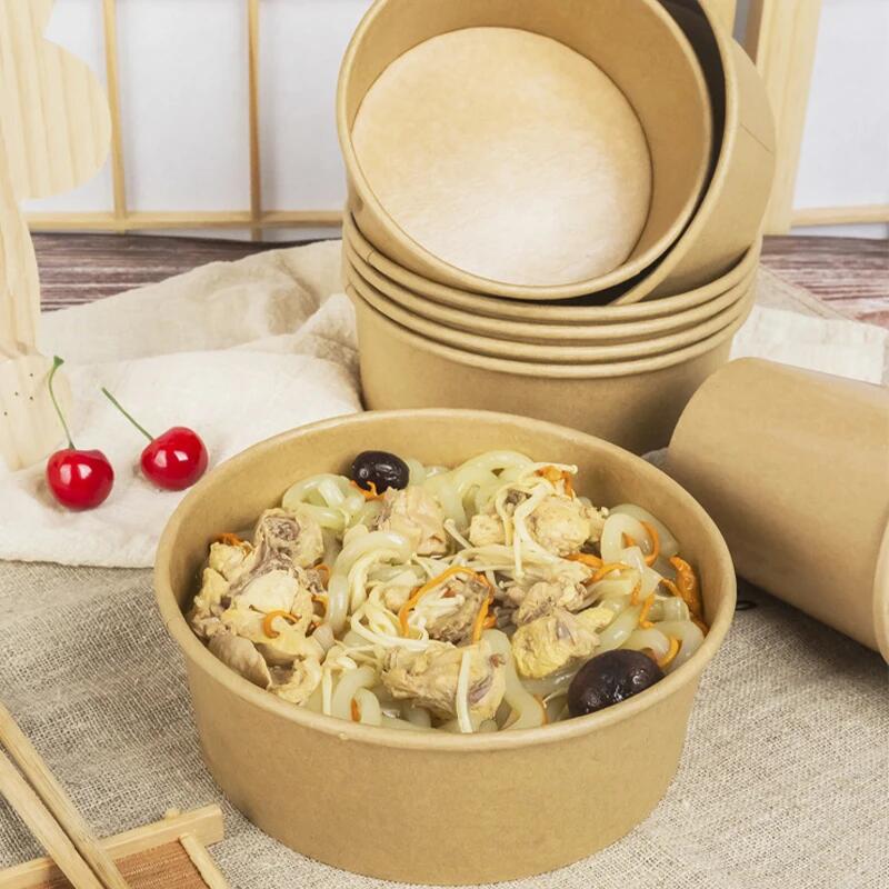 Biodegradable Manufacturer White Kraft Paper Salad Bowls Food Packing Containers With Lid
