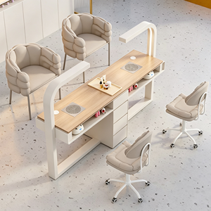 Table de manucure double moderne avec collecteur de poussière intégré, éclairage LED, tiroir de rangement, bureau en bois pour salon de beauté et de manucure - Product Image 1