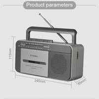 Lecteur de cassettes portable rétro PANDA, radio AM/FM, enregistreur de cassettes, connecteur MP3 USB, alimentation AC/DC LED