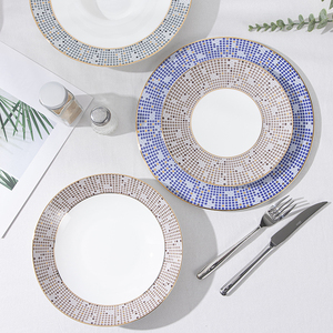 Vajilla de Porcelana China P&T para Hoteles de Lujo, Platos Redondos y Tazones con Borde Dorado Mosaico para Comidas Elegantes, Venta al por Mayor Integral - Product Image 4