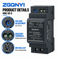 Alimentation à découpage AC/DC ultra-mince industrielle ZGQNYI SMPS 5VDC HDR-30-5 à montage sur rail DIN pour panneaux de commande et instrumentation