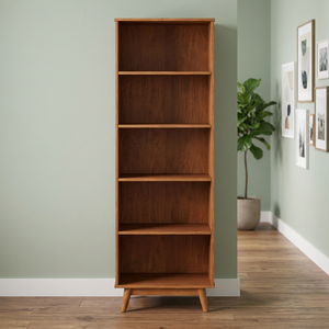 Mid Century Modern Teak <b>Wood</b> <b>Bookcase</b> with Tapered Splayed Legs - Product Image 3