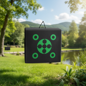 Objetivo de tiro con arco portátil de 16x18 pulgadas, negro, para exteriores, con asa de transporte fácil y ojo de buey verde de alta visibilidad para práctica de tiro. - Product Image 2
