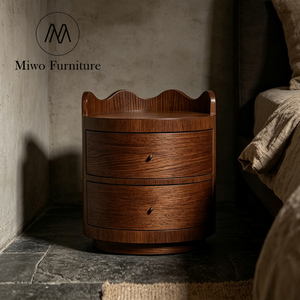 Mueble Moderno de Madera Redondo con 2 Cajones, Mesita de Noche, Gabinete de Dormitorio Nórdico para Hotel, Diseño Personalizable - Product Image 4