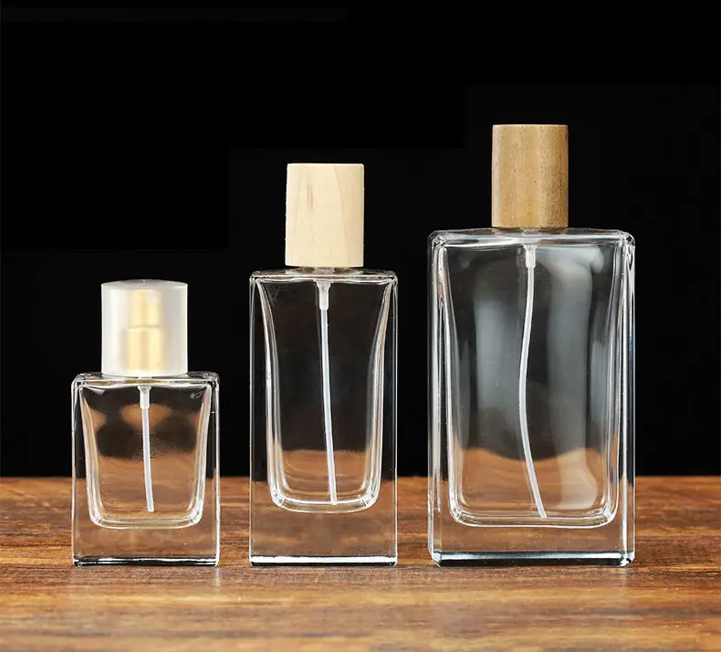 High quality 30ml 50ml 100ml personalized glass perfume bottle with wooden lid and box