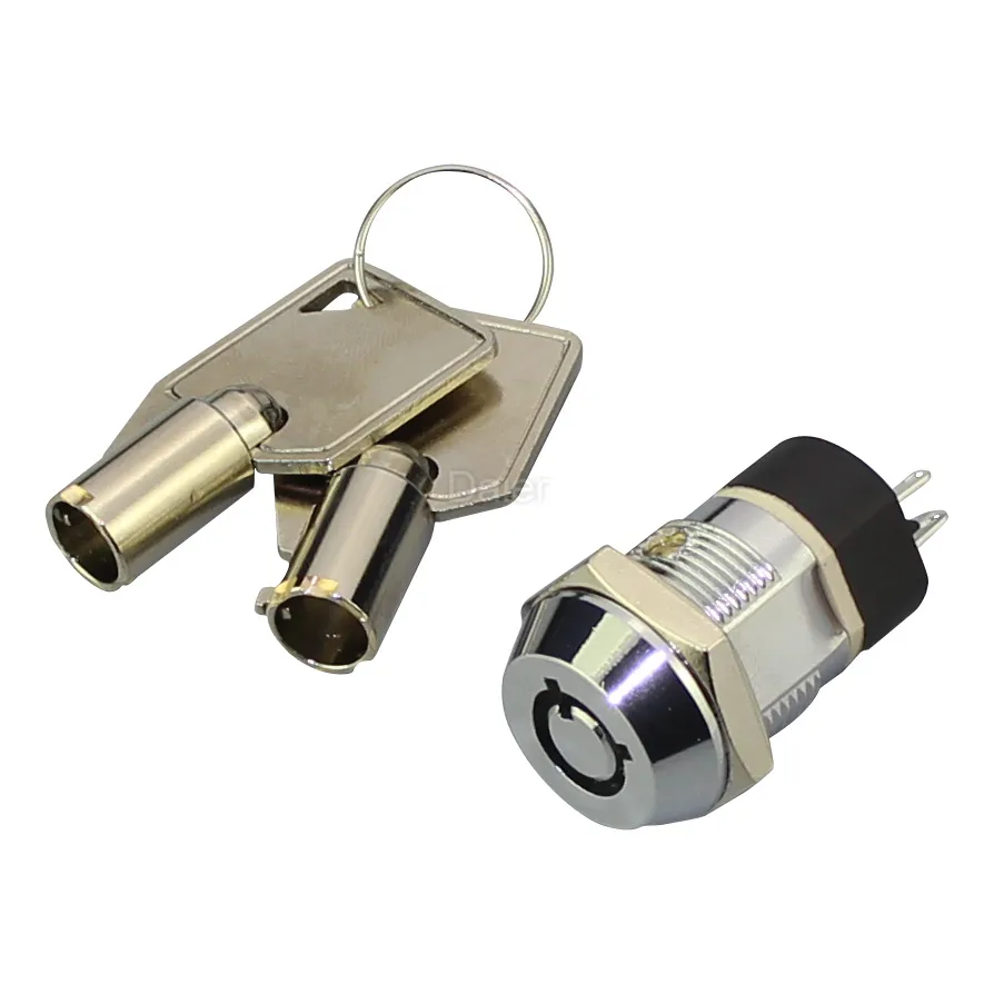 2A 250VAC 4A 28VDC 19MM Key Switch 2 Position ON OFF Key Switch For Key Pulled On Both Position