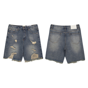 Nouveau short en denim lavé vieilli avec couteau short en denim décontracté pour hommes, poids lourd 100% coton de qualité supérieure, vente en gros - Product Image 5