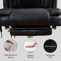 Chaise de bureau ergonomique de direction en PU avec massage, design moderne, inclinable, avec accoudoirs fixes en éponge hautement élastique et base chromée