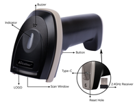 Nouveau Scanner de Codes-Barres Sans Fil 2026 avec Port Type-C, Chargeur Bluetooth, Lecteur de Codes QR Portable 1MP 2D