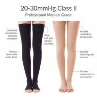 Bas de contention 20-30 mmHg, hauteur cuisse, à bout ouvert, gradués, en nylon et élasthanne, anti-embolie, respirants, pour longs trajets, soins infirmiers, unisexe