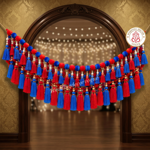 Elegante Decoración Colgante para Puerta Hecha a Mano con Flores de Tela Tradicionales Indias, Cuentas y Borlas para la Entrada del Mandap en Bodas - Product Image 6
