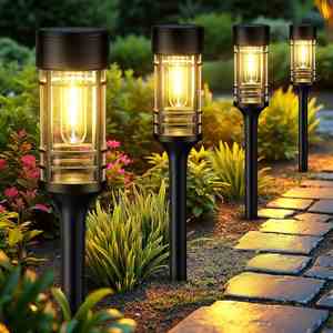 Luces Solares LED para Exteriores 3 en 1 Mejoradas, Resistentes al Agua con Clasificación IP65, Sensor de Luz, Control de Intensidad, Luz Blanca Cálida/Fría, 120 Lúmenes, para Jardín - Product Image 1