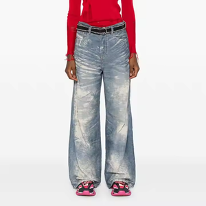 Nouveau Jean Femme 2026 <span class=keywords><strong>Bleu</strong></span> Délavé Uni – Jean Décontracté Taille Haute Ample pour Femme - Product Image 4