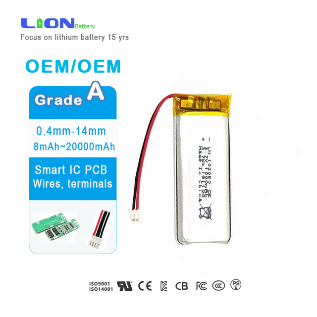 Flexible Thin Power Supply Rectangular 102050 3.7v 1000mah Rechargeable Lithium Ion Li-ion Polymer Lipo Battery kc ul