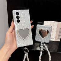 Étui de téléphone de luxe scintillant avec miroir en forme de cœur pour Galaxy Z Fold 8 Ultra, bracelet perlé, coque pliable pour Z Flip 8-3