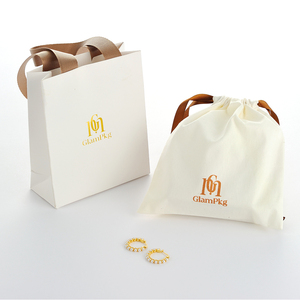GLAMPKG Luxury <b>Drawstring</b> Dust Cotton Canvas Linen Jewelry Packaging Gift Exquisite Ribbon Handle Paper Bag With Custom Logo - Product Image 1