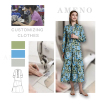 Robe longue décontractée à manches longues pour femmes, élégante, à imprimé floral, style étagé, vente en gros populaire de vêtements Ameno