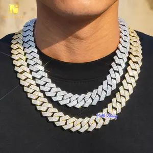 18K Gold Plated Brass Chains Hip Hop Men Necklace 20mm Thick Cuban Link Iced Out Brass Jewelry Prong Setting Cuban