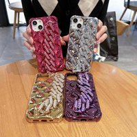 Étui de téléphone de luxe plaqué or avec bracelet diamanté rhombique pour iPhone 17 Pro – Coques de téléphone scintillantes avec dragonne