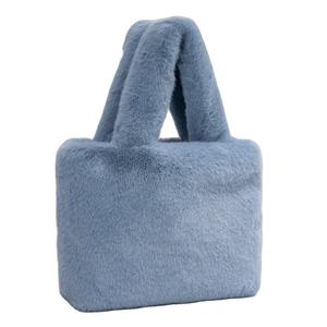 Sac fourre-tout en fausse fourrure douce d'hiver avec fermeture éclair et fleurs, design moelleux et duveteux pour la mode féminine - Product Image 1