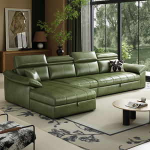 كرسي سرير قابل للطي مزدوج الاستخدام جديد نموذج سرير قابل للتمديد متكامل حديث زيت شمع جلد على شكل حرف L أريكة 3 مقاعد - Product Image 1