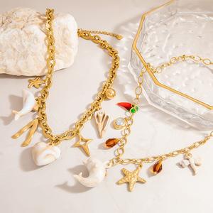 Collar de Acero Inoxidable, Serie Océano, con Dijes de Estrella de Mar, Corazón y Delfín, Chapado en Oro de 18K, Joyería para Fiesta, Cadena para Clavícula - Product Image 4