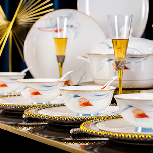 Ensemble de bols et baguettes en <span class=keywords><strong>céramique</strong></span> de style chinois, boîte cadeau avec motif végétal, vaisselle compatible micro-ondes - Product Image 1