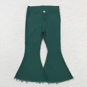 Denim Trousers Jeans For Girls Autumn Winter Fashion Boutique Designer Kids Pants Green Clothing Wholesale