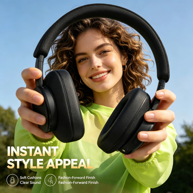 Popular Wireless Noise Canceling Waterproof Headphones with 40mm High Fidelity Speakers 3D Stereo Sound 20 Hours Battery Life
