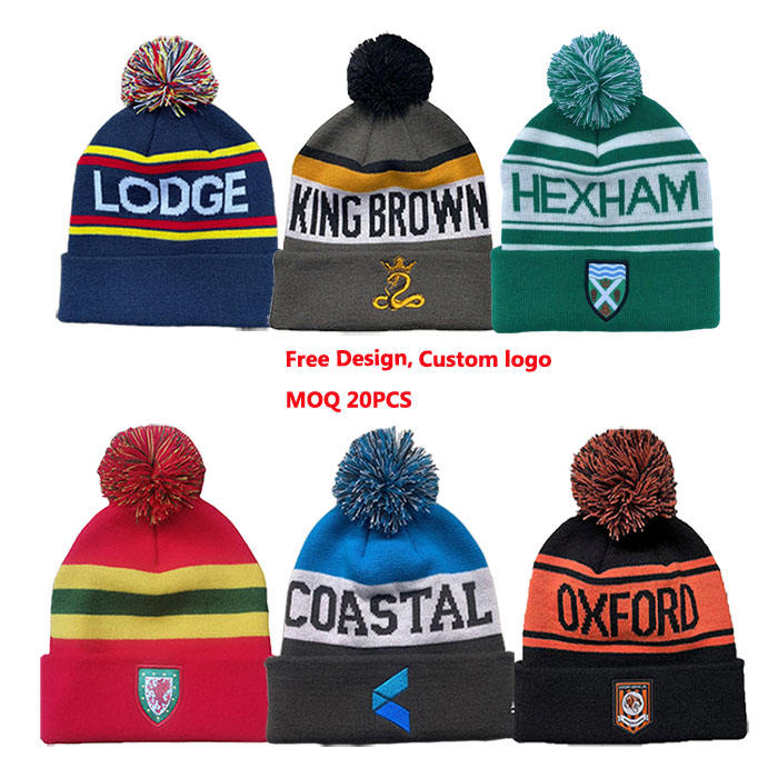 Pompom Winter Beanie Hats - Custom Sport Knits with Logo