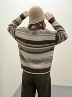 Cardigan en tricot rayé rétro à blocs de couleur, coupe ample amincissante à col en V, veste pull polyvalente style décontracté