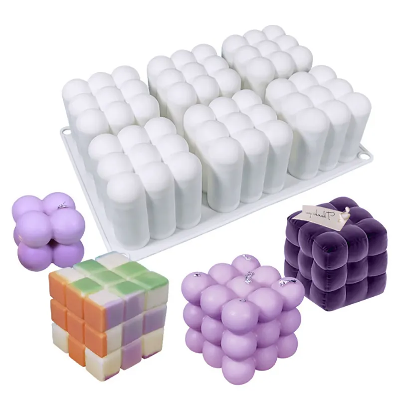 PUSISON New 3D DIY Silicone Big Candle Mould Rubik's Cube Silicone Resin Molds Wholesale Soy Wax Candle Mold for Making Candles