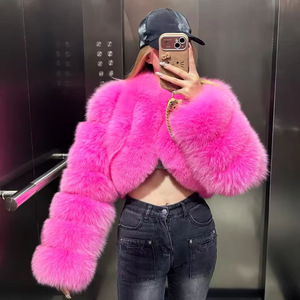 Fourrure Coupe Courte Épissage Col en Fausse Fourrure Manteau en Fourrure de Renard Veste <span class=keywords><strong>Femme</strong></span> - Product Image 1