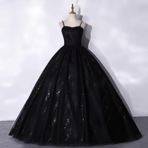 open lace back dress Children's Party Black Dress Girls Long Sleeve Birthday Princess Dress main image 1