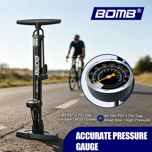 Pompe à air pour vélo BOMO 160 PSI haute pression avec manomètre précis pour VTT, Fat Bike, vélo de route, voiture - Product Image 6