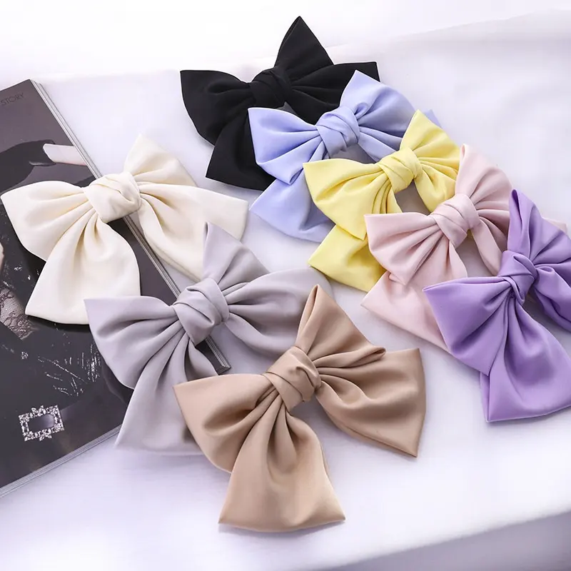 Fashion satin fabric ribbon large hair bows clips butterfly hairpin girls hair accessories