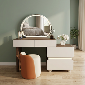 Modern Makeup Vanity <b>Table</b> With Lighted <b>Mirror</b> Storage Desk For Bedroom Furniture - Product Image 2