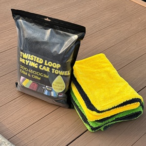 Serviettes de lavage de voiture en microfibre 1200gsm 1400gsm sans bords, absorbantes, à boucles torsadées, pour le nettoyage et le séchage des voitures - Product Image 1