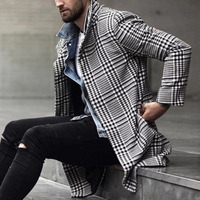 Manteau d'hiver tendance pour homme, vêtement chaud, veste longue boutonnée, cardigan à imprimé écossais, mélange de tissus, coupe ample et oversize pour homme