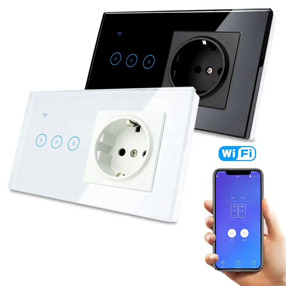 Wifi 3 Gang Muur Lichtschakelaar Smart Socket En Schakelaar Met Eu Standaard