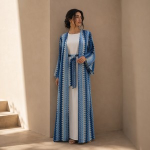 Loriya Muslim Abaya for <strong>Women</strong> Crochet Knit Cardigan <strong>Kimono</strong> Ramadan Hijab Dress Elegant Chevron Pattern Full Sleeve Long Kaftan - Product Image 2