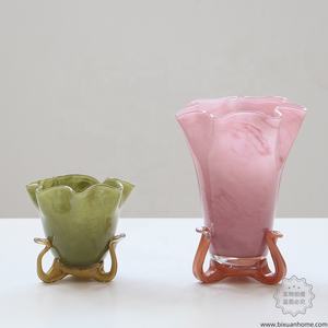 BIXUAN soufflé à la main Pastel décor Table pièce maîtresse Vases <span class=keywords><strong>tulipe</strong></span> trompette Triforme défilement pieds à volants jante relevée <span class=keywords><strong>verre</strong></span> cristal <span class=keywords><strong>Vase</strong></span> - Product Image 4