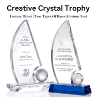 Trophée Bateau à Voile en Cristal K9 Transparent, Design Globe, Base Bleue, Récompense pour Équipe Championne et Reconnaissance des Employés - Vente Chaude