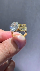 Bague de fiançailles 1CT Toi et Moi en diamant de laboratoire, taille ovale coussin, deux pierres, or jaune, bijoux fins pour femme, promesse de mariage - Product Image 2
