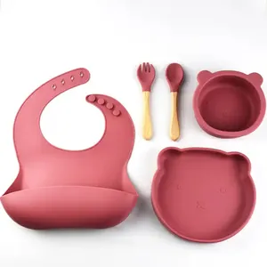 Ensemble de vaisselle pour bébé 5 pièces au design cartoon personnalisable pour enfants en gros comprend des assiettes d'alimentation fourchettes cuillères bols