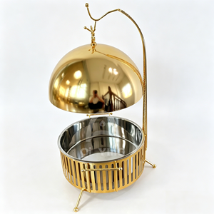 QY Ensemble de service de luxe rond 8L doré en acier inoxydable 201, chauffe-plat à alcool pour buffet, idéal pour hôtels et mariages - Product Image 3