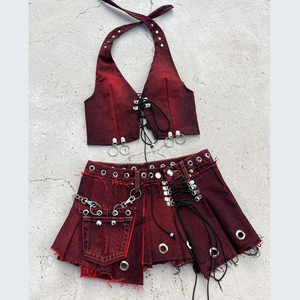 DIZNEW New Arrival Women's Clothing Sexy Two Piece Set Summer Lace up Top and <strong>Pleated</strong> <strong>Skirt</strong> Set Casual Jeans <strong>Denim</strong> <strong>Skirt</strong> 2024 - Product Image 2