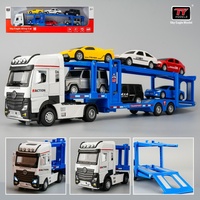 Remorque de camion en alliage double couche à plat avec effets sonores et lumineux Jouet de transport de voiture pour petites voitures Mécanisme de traction pour enfants en métal