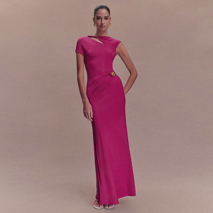 Robe de soirée pour femme, longue, sans manches, asymétrique, dos nu, couleur unie, coupe ajustée, élégante, respirante, robe tendance - Product Image 1