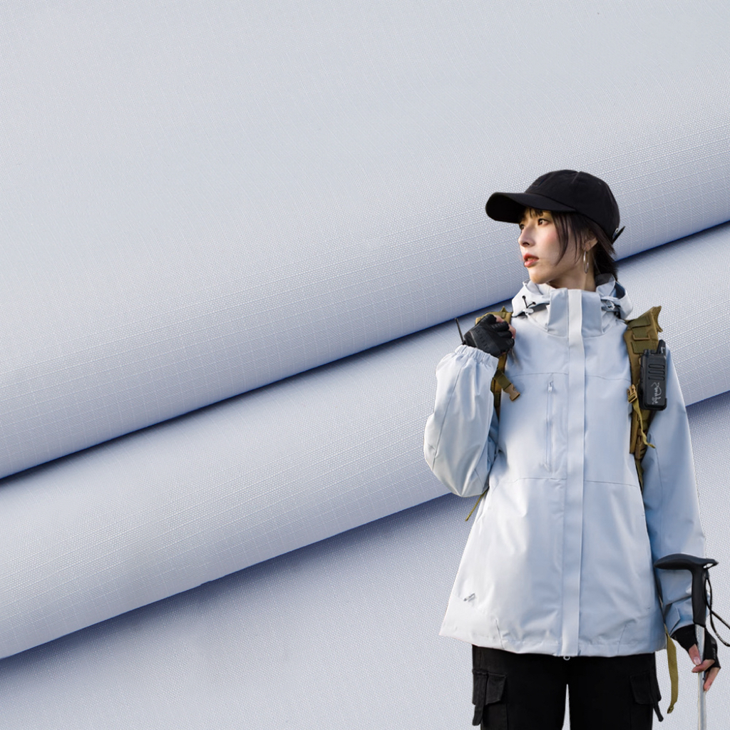 Waterproof PU Laminated Polyester 3-Layers Softshell Plaid Fabric for Outdoor Jackets Functional Clothing